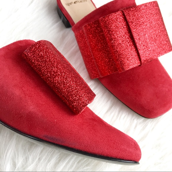 Tipe E Tacchi | red suede glitter bow mule flats - Picture 7 of 8